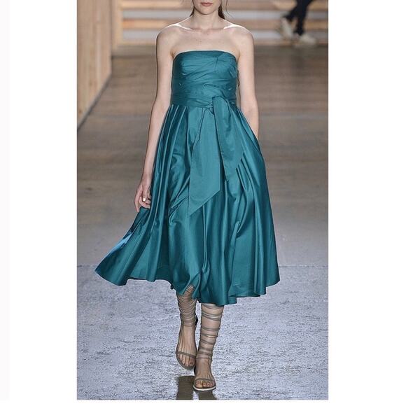 TIBI Satin Poplin Emerald Green Bow Wrap Dress Size S * See Measurements - Picture 1 of 5